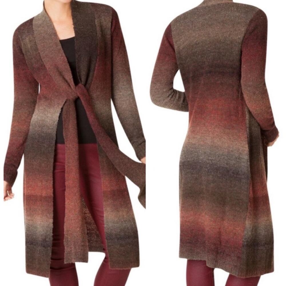 Yest Women's Size S Mirage Wool Blend Long Soft Cardigan Gray Maroon